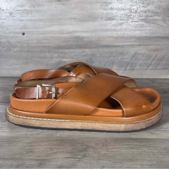 Alohas Women 8.5โ9 EU39 Tan Brown Leather Sandals Cross Strap Platform Slingback - Picture 7 of 15